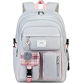 Jaygulf Girls School Backpack Cute Book Bag for Teenagers College Laptop Backpack Grey