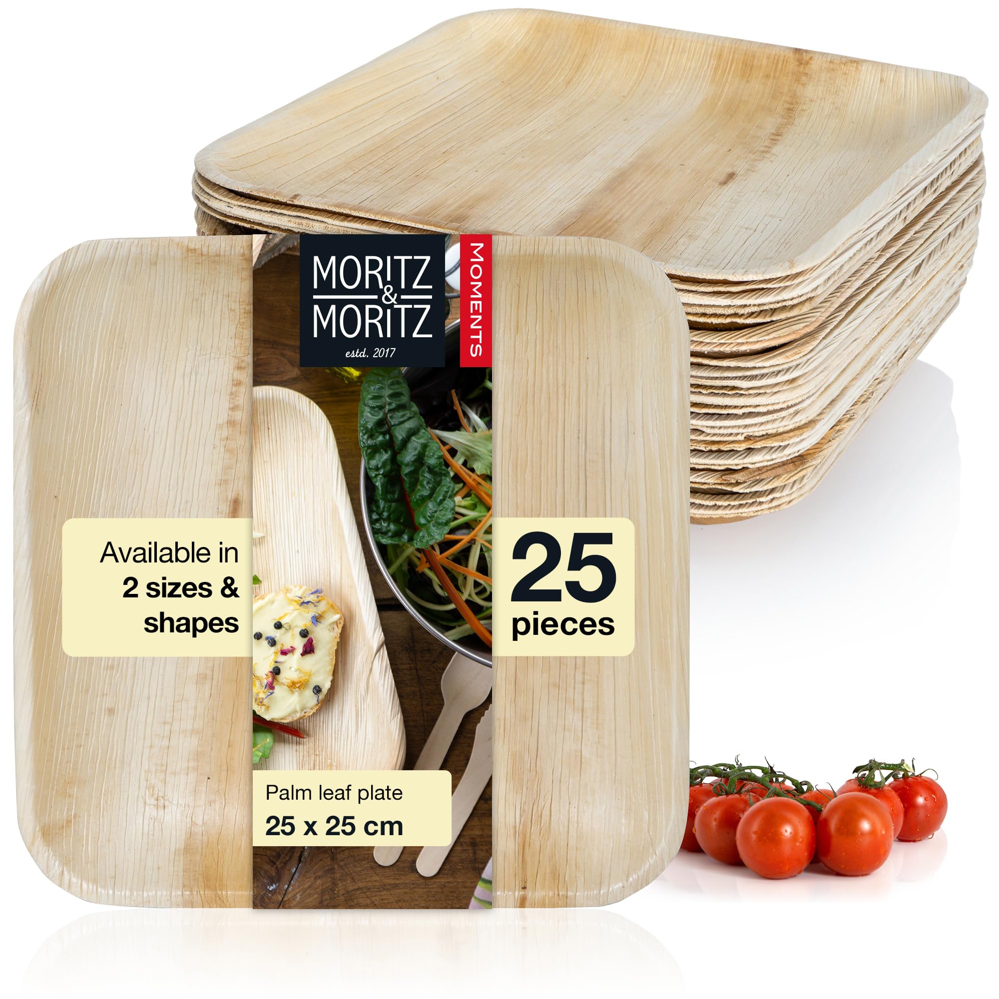 Moritz & Moritz 25x Disposable Palm Leaf Plates - Square Disposable Plates 25x25cm - Biodegradable Compostable Eco Friendly Disposable Plates - Like Paper, Wooden or Bamboo Plates