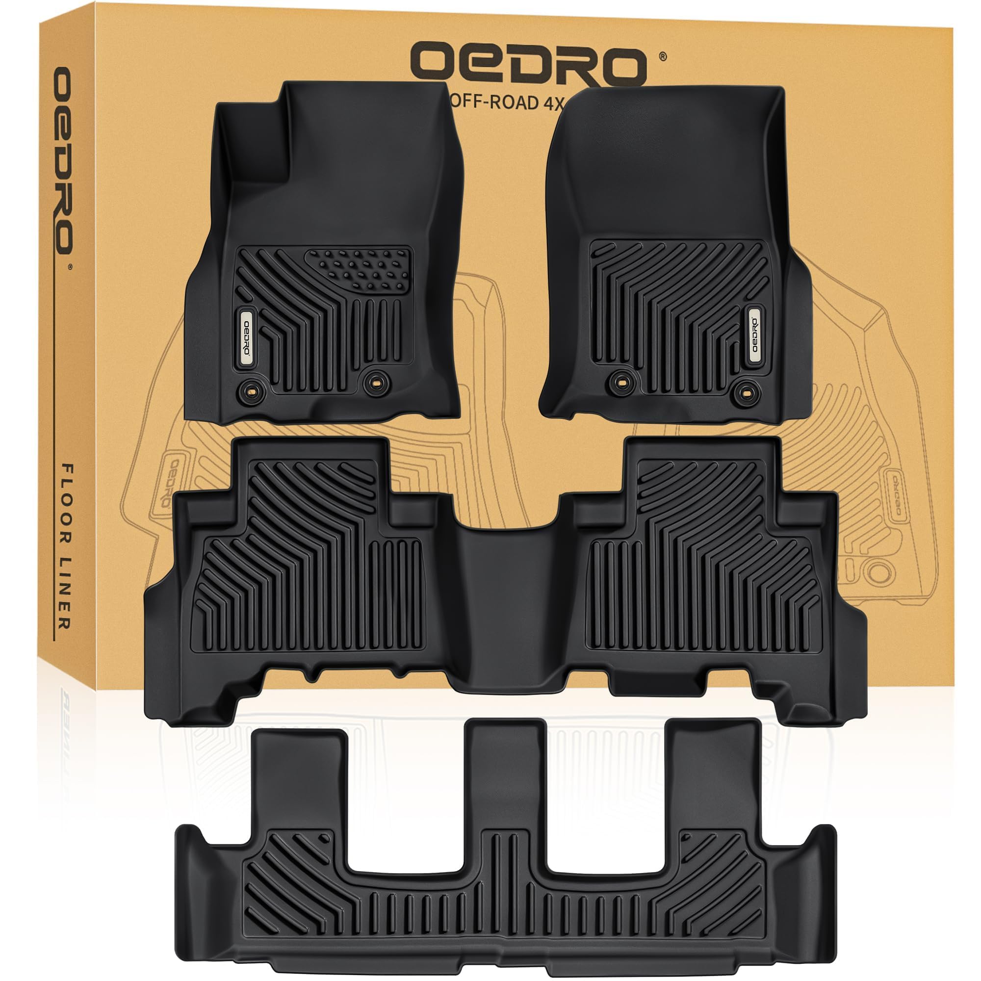 Photo 1 of OEDRO Floor Mats for 2024-2013 Toyota 4Runner 7 Seater, Custom Fit TPE All-Weather 4Runner Car Mats Includes 1st, 2nd Row & 3rd Row Floor Liners, Black