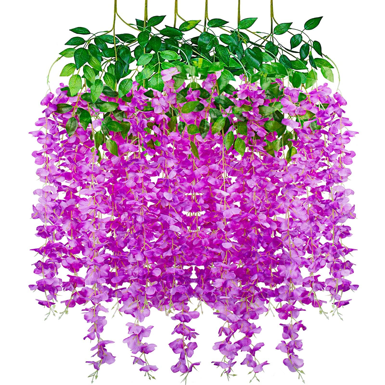 SMALUCK Artificial Fake Wisteria Vine Hanging Garland Silk Flowers String Home Party Wedding Decor, Purple Red