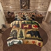Erosebridal Rustic Farmhouse Comforter Set 7 Pcs King,Retro Cabin Lodge Down Comforter,Hunting Bear Deer Bed in a Bag,Country Maple Leaves Duvet Insert,Rustic Woodland Pine Tree Sheets,Red Brown