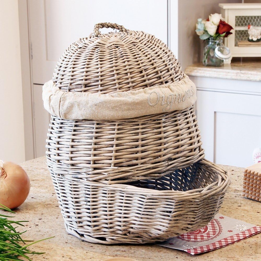 Wicker Vegetable Kitchen Storage Onion Hopper Basket with Lid 29cm