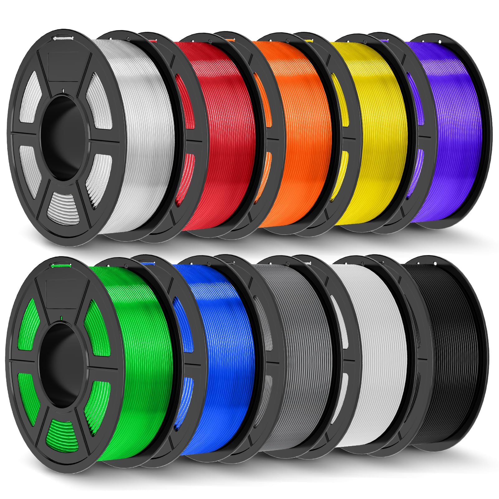 Photo 1 of JAYO PLA+ Filament 1.75mm,3D Printer Filament PLA Plus Dimensional Accuracy +/- 0.02 mm, 1.1 Kg Per Spool, Black+White+Gray+Transparent+Clear(Blue+Red+Purple+Yellow+Orange+Green) of 10