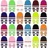 Funtery 48Pcs Kids Winter Beanie and Gloves Set Bulk Pack Knit Hat Unisex Magic Gloves Pack Winter Gift for Boy Girl Donation