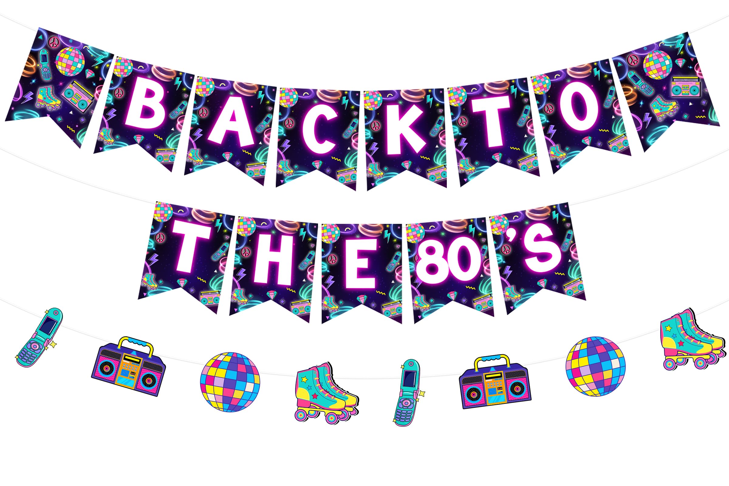 Sursurprise Back To The 80s Theme Party Decorations, Back To The 80s Banner Neon Retro 1980s Hip Hop Throwback 80s Party Supplies