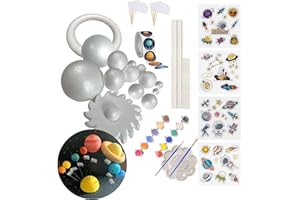 Rejopfad Solar System Model Kit for Crafts, Solar System Project Kit Include Foam Balls, Color Pigments, Paint Tray Palette, Brushes, Sticks, Flags, Stickers (58 Pack Set)