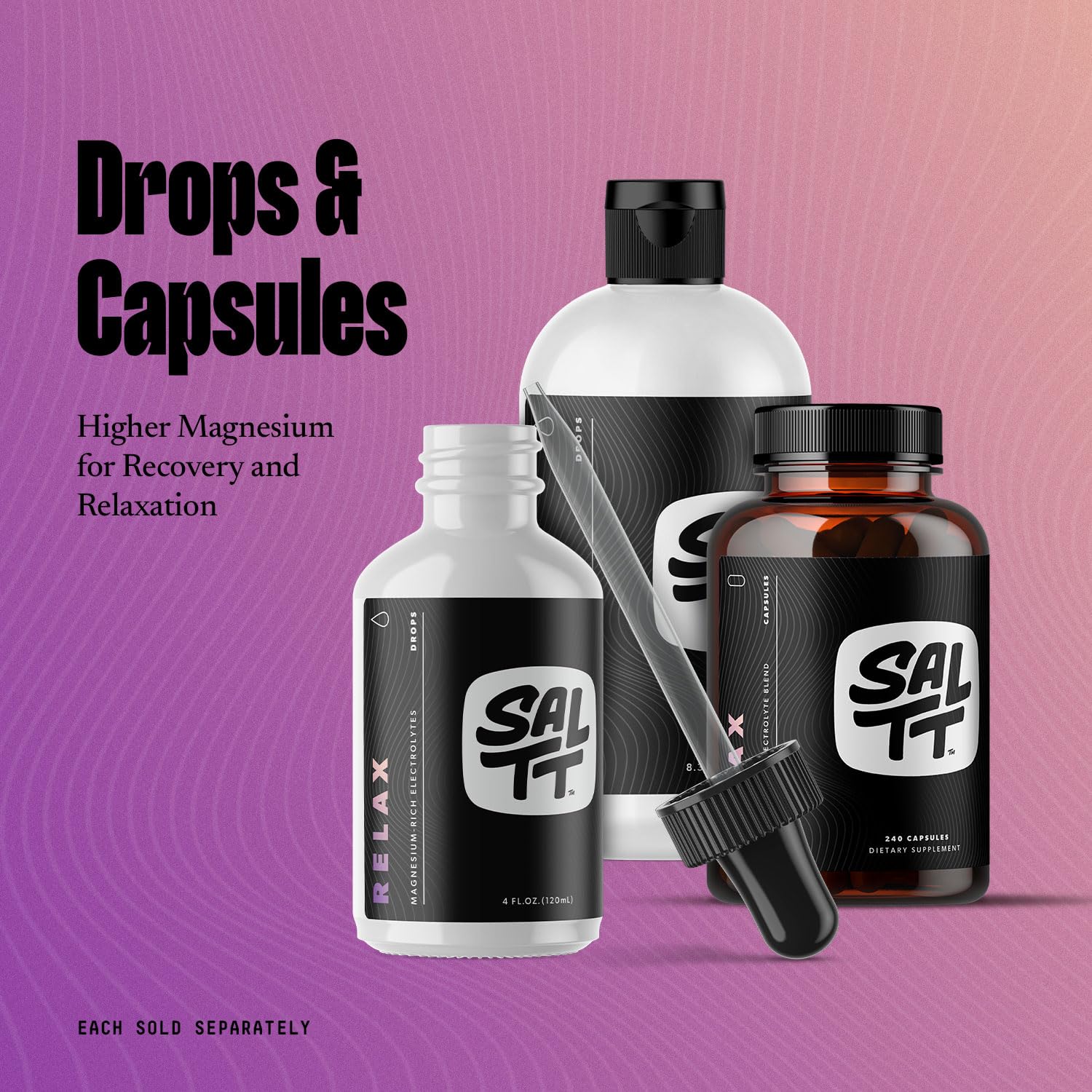 SALTT Relax Magnesium Drops - Ionic Magnesium Chloride w/Sodium, Potassium, Electrolytes - Trace Minerals Drops - Gluten Free, Sugar Free, Keto Friendly - from Utah's Great Salt Lake - 120ml Dropper