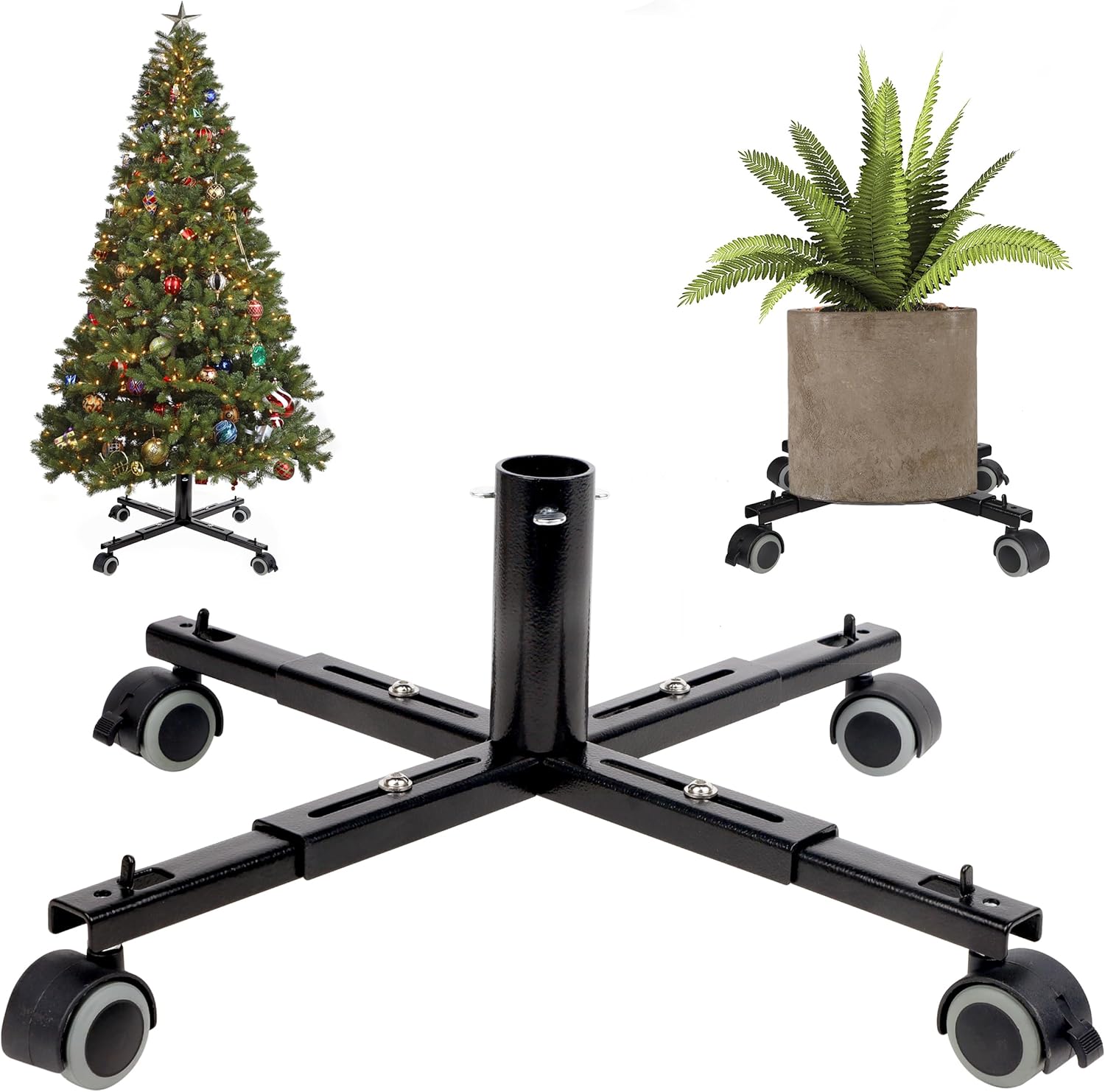 Tree Stands - Blissun Christmas Tree Stand Base with Wheels, Movable Christmas Fake Tree Holder for 6ft Artificial Tree, Plant Caddy with Wheels, Plant Taxi, Plant Dolly Cart After Christmas (Black)