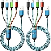 Travel Essentials, Dual Type-C 4 in 1 Charging Cable 2 Pack 5FT Multi Charging Cables for All Devices,Charger Cord Adapter Adapter 2USB-C/IP Port for Cell Phones ( Blue&Black,USB A to 3 Type C+1IP )