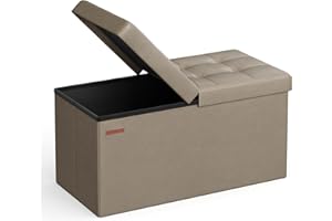 SONGMICS MAZIE Collection - 30 Inches Storage Ottoman Bench with Flipping Lid, Storage Chest Footstool, Load 660 lb, for Entryway, Living Room, Bedroom, Synthetic Leather, Camel Brown ULSF045K03