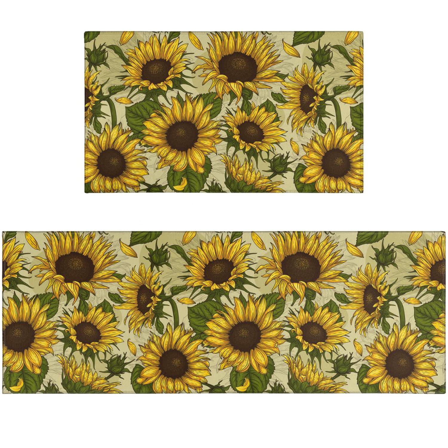 Photo 1 of Ideasonna Summer Sunflower Kitchen Rugs Sets of 2 Non-Slip Washable Yellow Sunflower Rugs for Kitchen Decor