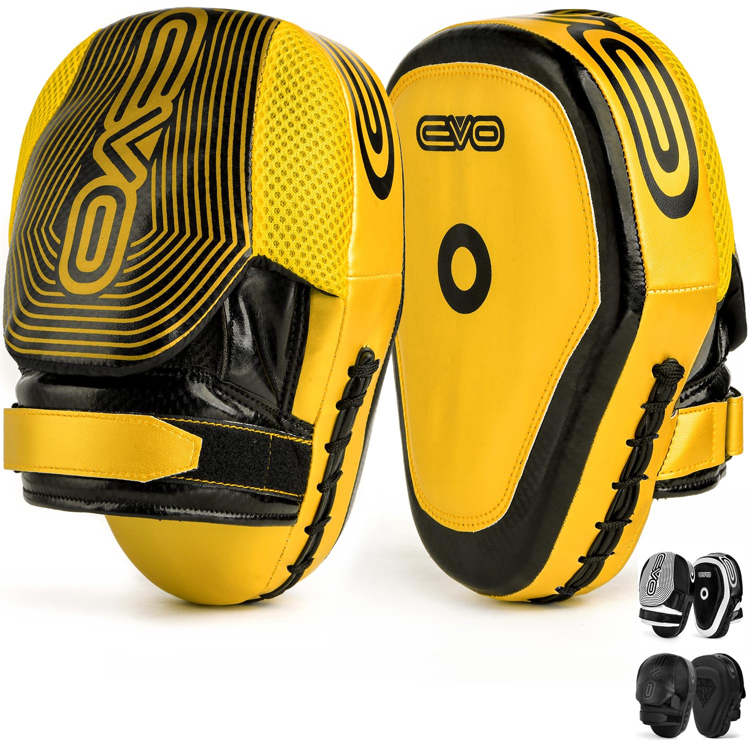 EVO Fitness Boxing MMA Focus Pads Muay Thai Martial Arts Training Pad UFC PRO (Black/Golden)