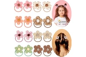 BBGifts Boutique Baby Girl Hair Ties with Flowers, 16 Pcs Hair Bow Ties for Toddler Girls, Elastics Ponytail Holders Pigtails Rubber Bands