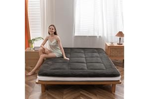 MAXYOYO Japanese Bed Floor Mattress Futon Mattress Twin Bed Mattress Foam Mattress Topper Sleeping Pad Floor Bed Reversible and Foldable Mattress, Upgraded Ultra Soft Fluffy Single Dark Grey Mattress
