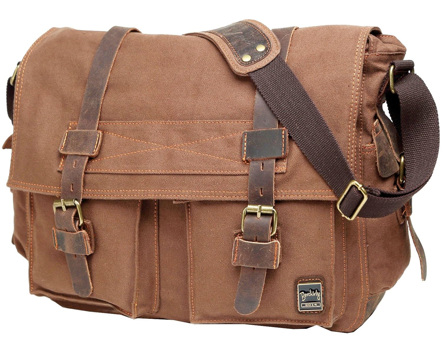 Berchirly Vintage Military Men Canvas Messenger Bag for 17.3" Inch Laptop