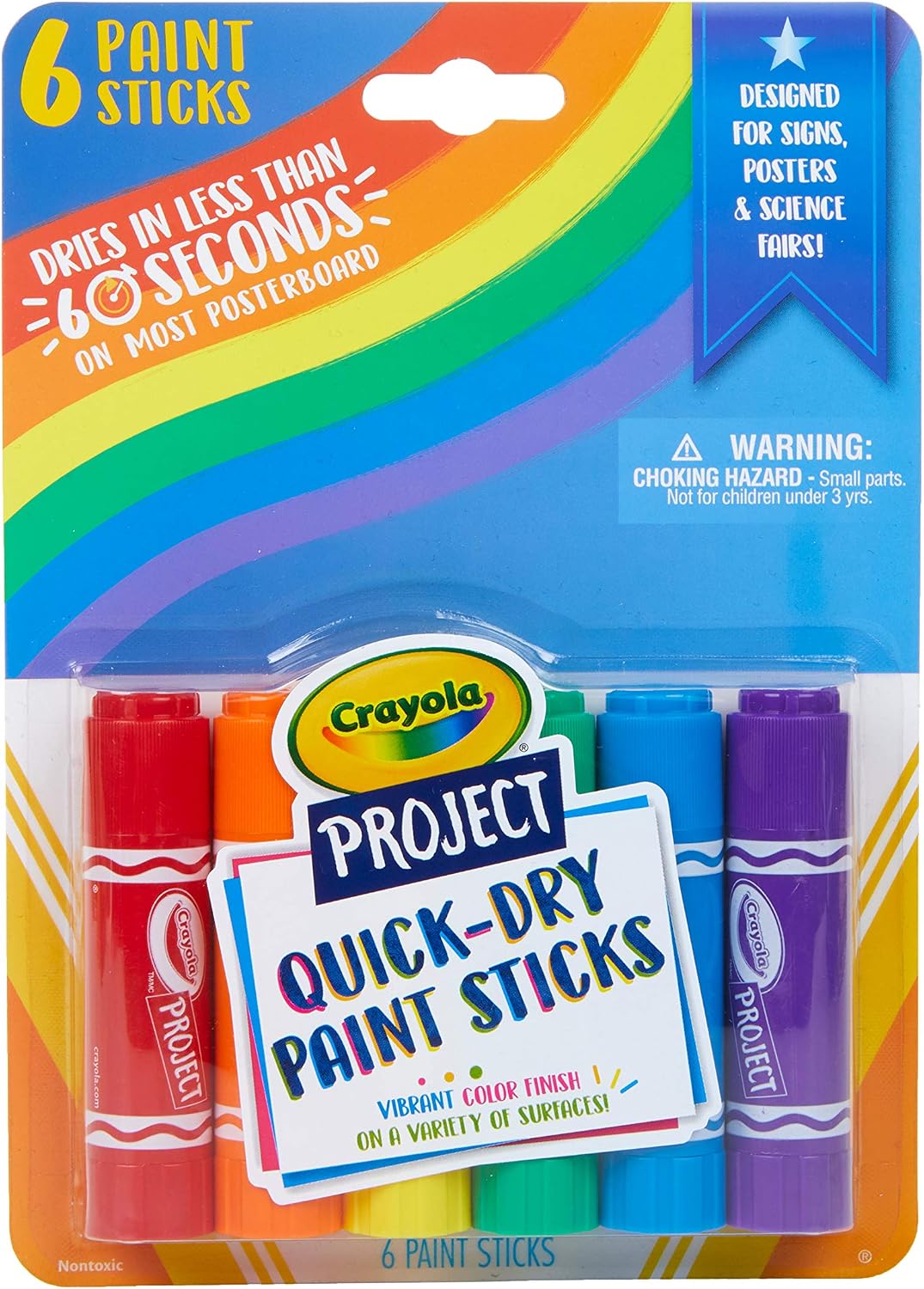 CRAYOLA Quick-Dry Washable Paint Sticks, Assorted Colours (Pack of 6), Assorted (Gold Ingot, Copper Mine, Pink Bling