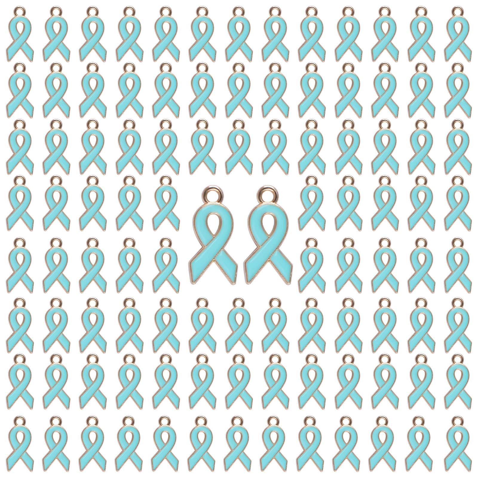WANDIC Ribbon Pendants, Domestic Violence, Lupus, Alzheimers, Pancreatic Cancer Awareness Alloy Awareness Ribbon Charms for Jewelry Making (Blue, 100Pcs) โ image 1
