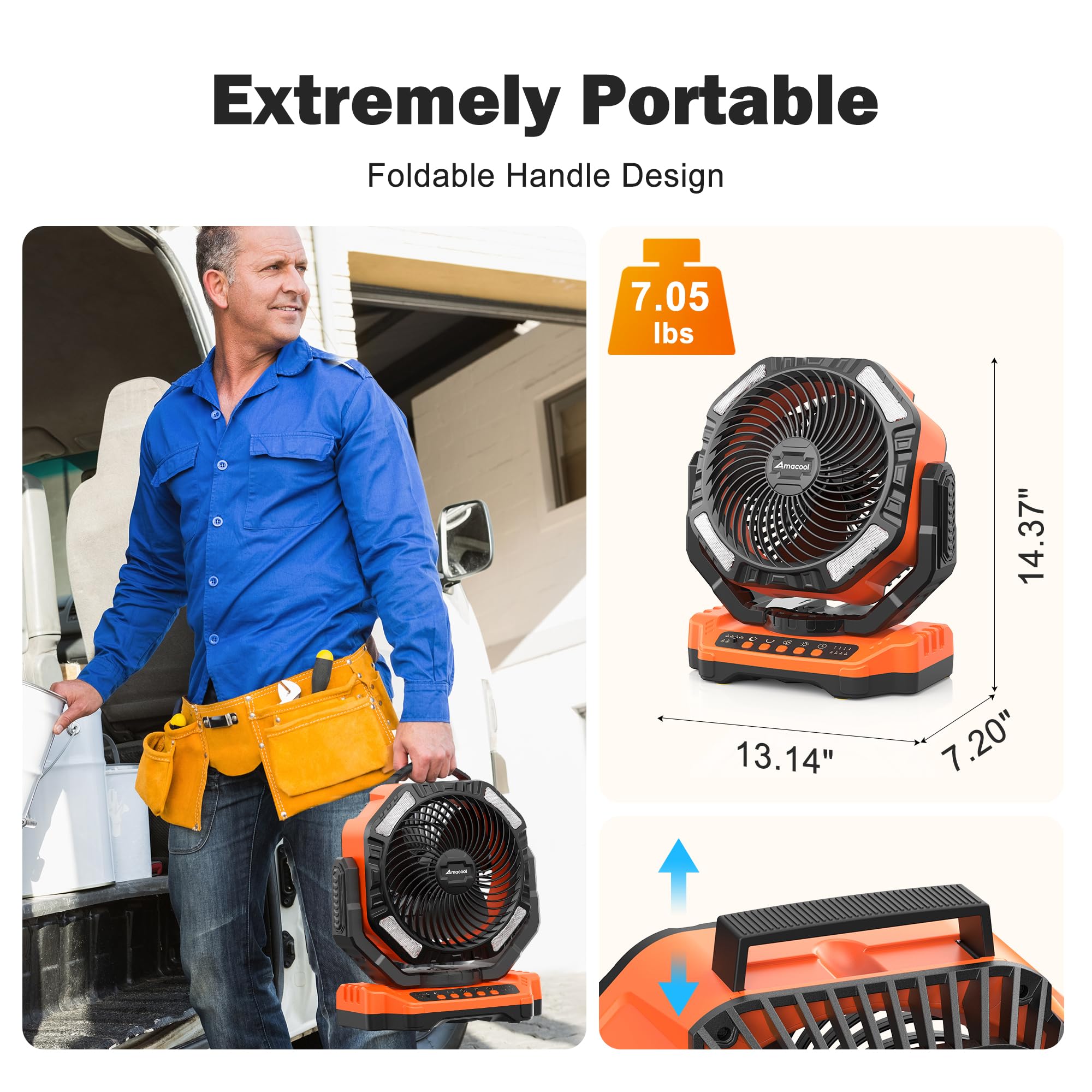 40000mAh Rechargeable Camping Fan, Battery Operated Fan with Light & Remote, 12