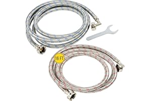 HIPPOHOSE LONG Washing Machine Hoses (16FT) - 90° Elbow - OCTAGON Connections for Secure Tightening - Universal Fit to All Wash Machines - (2 Pack) Braided Stainless Steel - Burst Proof Washer Supply Hose