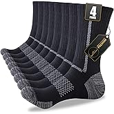 Niorasen Men's Cotton Crew Work Socks,4 Pairs Cushioned Boot Socks,Moisture Wicking Athletic Socks for Hiking Sports Running