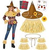 MUKOSEL 11PCS Scarecrow Costume Women Men, Scarecrow Hat Straw Accessories for Adult Halloween Harvest Party Cosplay Costume Dress Up