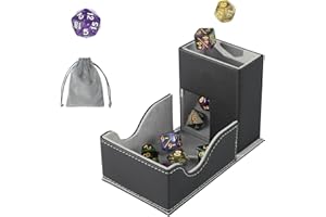 Stepane Dice Roller Tower, Premium DND Magnetic Dice Tray, Foldable PU Leather Dice Tower RPG Gifts for Dungeons and Dragons MTG Dm & Player Black/Grey