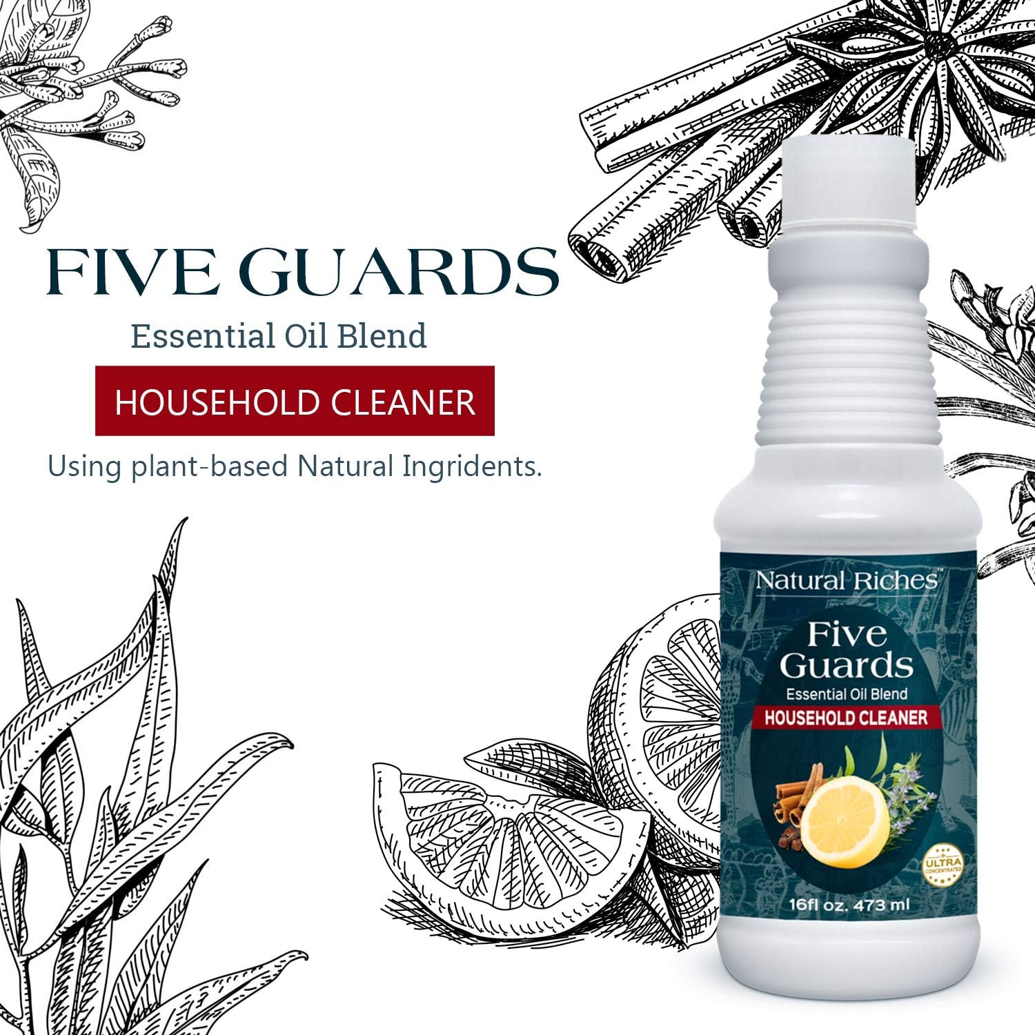 Household Cleaner Concentrate Five Guards 16 fl. oz. by Natural riches from The Tales of French Thieves Essential Oil Blend Household Cleaner: Health & Personal Care