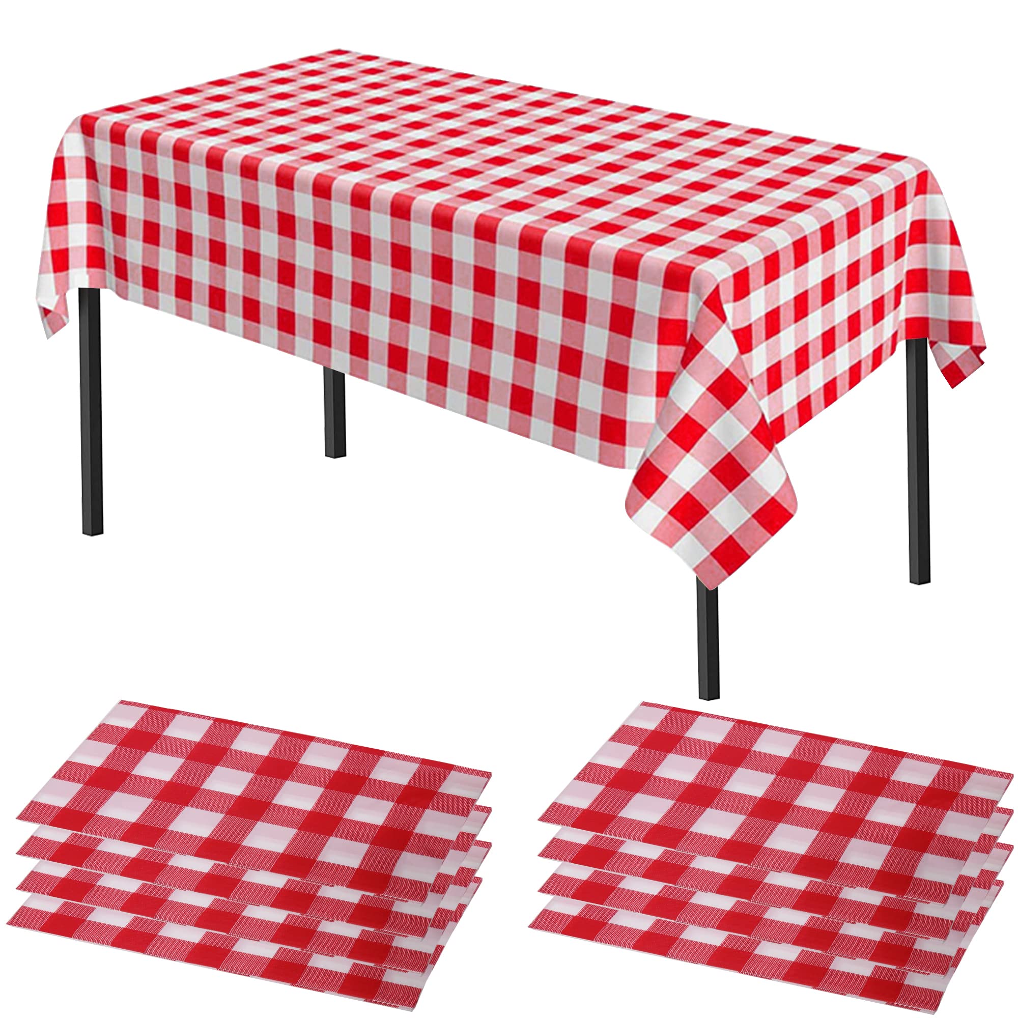 Time to Sparkle 8 Pack Plastic Tablecloths 54" x 108" Plastic Dining Table Cloth Premium Rectangle Table Cover for Parties Wedding Banquet etc Indoor Or Outdoor(Red Check)