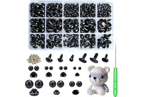 VERACT Safety Eyes and Noses, 462Pcs Black Plastic Stuffed Crochet Eyes with Washers for Crafts