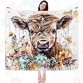 SmoothNovelty 50 x 60 Highland Cow Blanket Cute Farm Cow Flannel Throw Blanket Cozy Family Blankets Soft Plush Warm Fleece Blankets for Women Men Christmas Birthday Gifts(Watercolor)