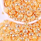 Flatback Pearls for Crafts, 50g Orange AB Color Half Pearls for Crafting, Mixed Size 3/4/5/6/8/10mm Flatback Half Round Pearl Beads for Craft Tumbler Shoes Clothes Cup Projects Nail Face Art