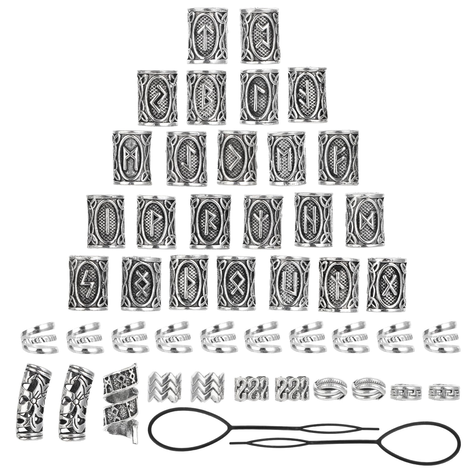 Qianyu 67 Pcs Norse Viking Runes Hair Jewelry Beard Beads Kit for Bracelets, Pendant, Necklace, DIY Metal Braiding Dreadlock Beads Decoration for Hair Braids