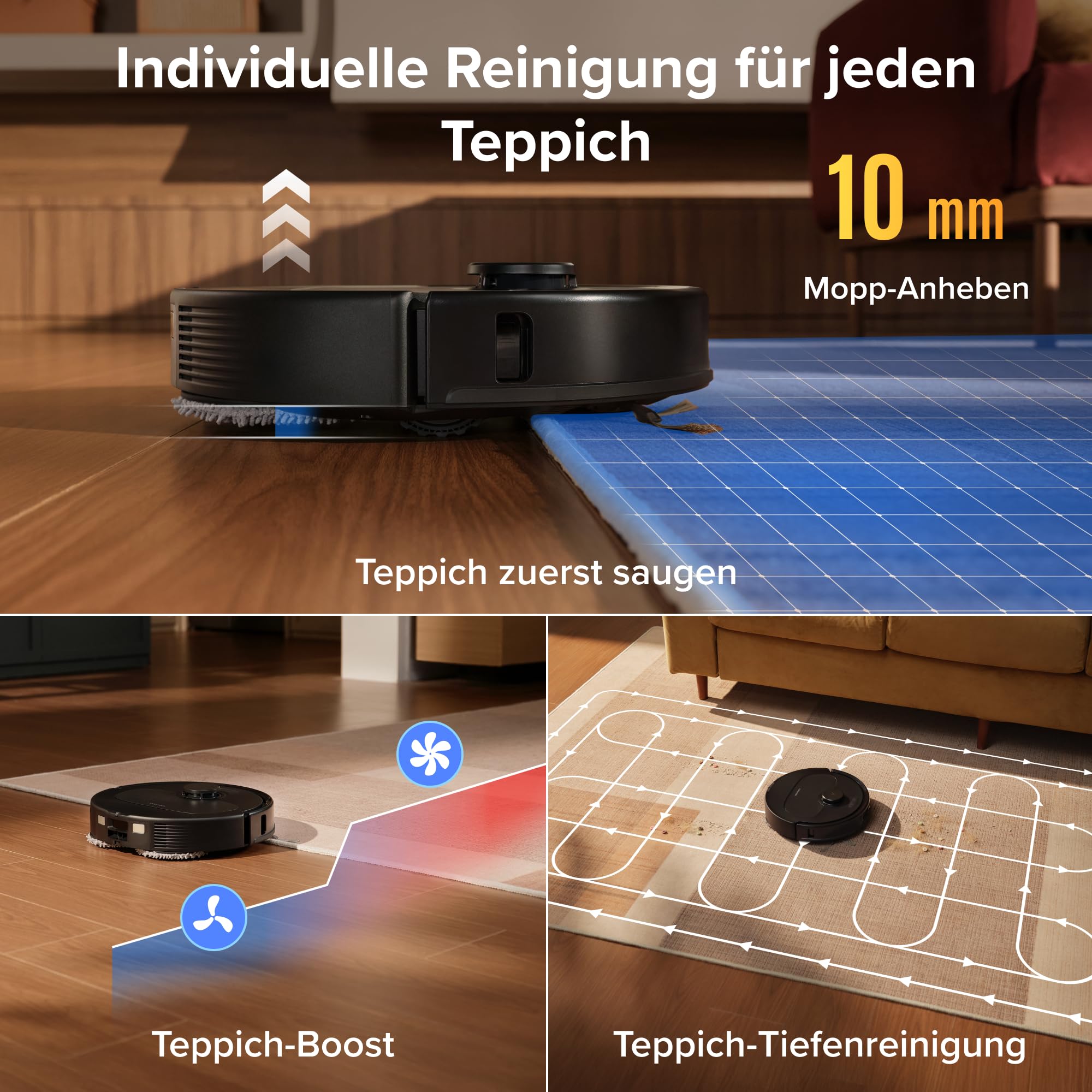 roborock Qrevo S Pro Set Saugroboter mit Wischfunktion, verbessert von QV 35A, 18.500 Pa Saugkraft, 75 °C Heißwasser-Moppreinigung, Anti-Tangle System, Hindernisvermeidung, All-in-One Dock (Schwarz) 7