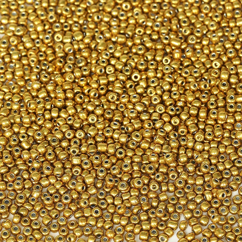 Tibaoffy Size 6/0 Crafts Glass Seed Beads 4mm Gold Beads for Jewelry Making (Total About 100g About 1200pcs)