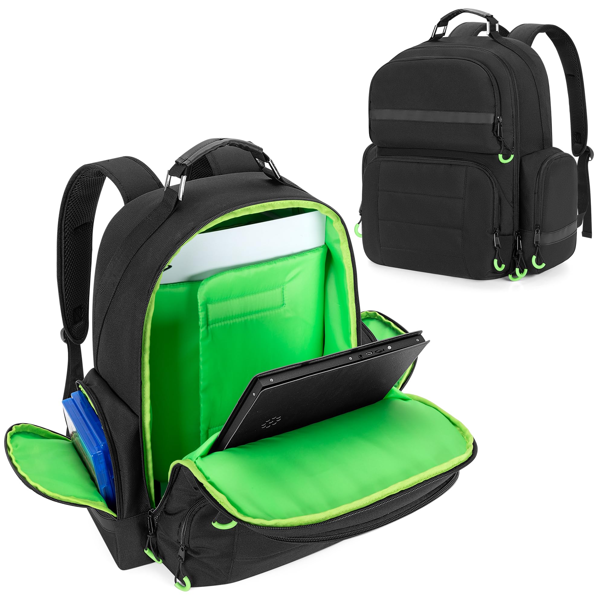 PGmoon Console Backpack Compatible with PS5/PS5 Pro/PS5 Slim, Travel Carrying Case Bag with Protective Liner, Fits 15.6’’ Laptop, Controllers and Most Gaming Accessories (Patent Design)