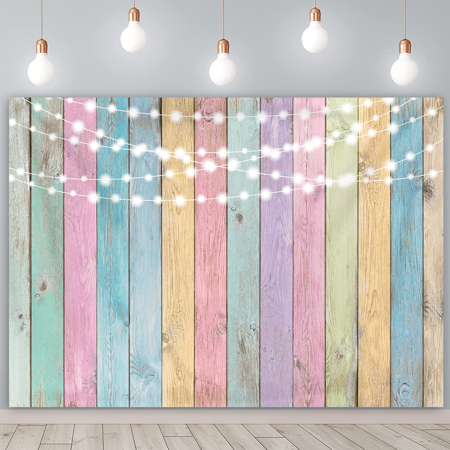 BINQOO 7x5ft Colorful Wood Photography Backdrops for Girls spring easter Photography Background Boys Kids Baby Portrait Baby Shower Wooden for Birthday Party