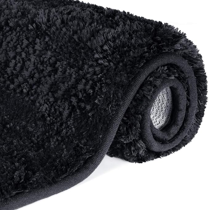 Lifewit Bath Mat Black, Microfiber Soft Shag Super Water Absorbent Non