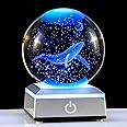 Ornalrist 3D Engraved Whale K9 Crystal Ball with Silver LED Base 3.15in. Miniatured Whale Birthday Gifts for Girlfriend Glass Home Decoration (3.15 in.)