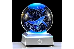 ORNALRIST 3D Engraved Whale K9 Crystal Ball with Silver LED Base 3.15in. Miniatured Whale Birthday Gifts for Girlfriend Glass Home Decoration (3.15 in.)