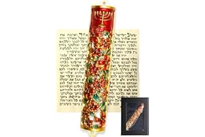 Zivosely 5.1” Exquisite Enamel Design Mezuzah with Scroll, Install in 15s w/Included Tape, or Permanently w/provided Screws, Blessing Red Bloom Mezuzah for Door for Any Memorable Jewish Occasions