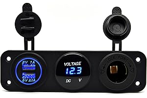 Cllena Triple Function Dual USB Charger + Blue LED Voltmeter + 12V Outlet Socket Panel Jack Marine For Digital Devices Mobile