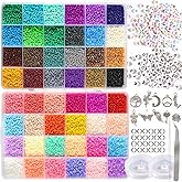 35000pcs 2mm 12/0 Seed Beads Craft Set Bracelets Necklace Ring Making Kits Glass Seed Letter Alphabet Beads Charms Pendants DIY Art Kit for Girls