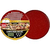 casaWare 2pc 12-inch Ultimate Pizza Pan Set, Nonstick, Ceramic Coated, (1) Solid, (1) Perforated (Red Granite)