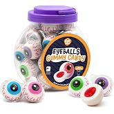 Eyeballs Gummy Candy, Halloween Candy, Strawberry Jelly Filled Gummies - 30 Count Jar