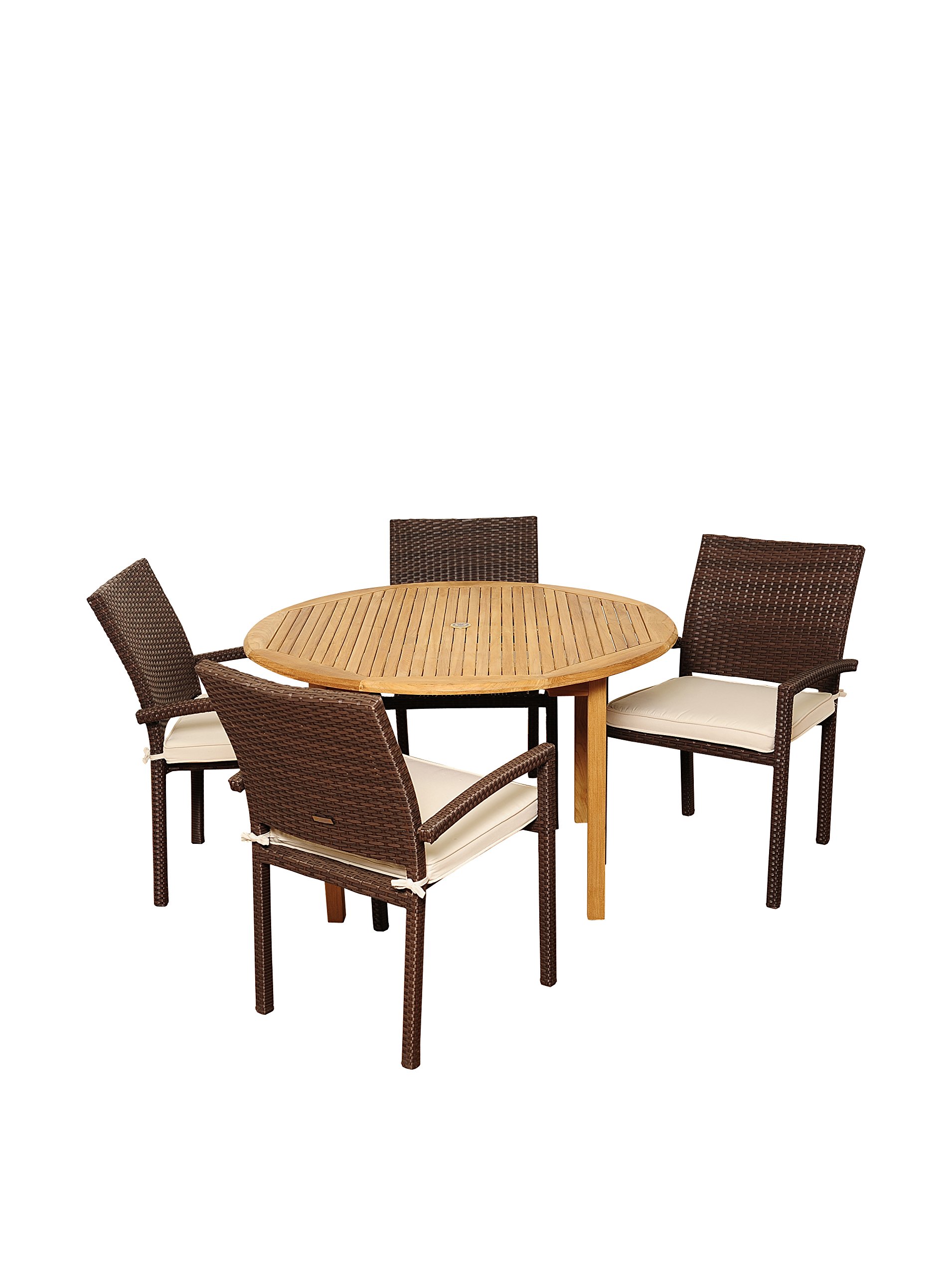 Photo 1 of **2 BOXES**Amazonia Colorado 5-Piece Outdoor Round Table Dining Set with Cushions | Certified Teak | Ideal for Patio and Indoors, 47Lx23Wx36H, Brown