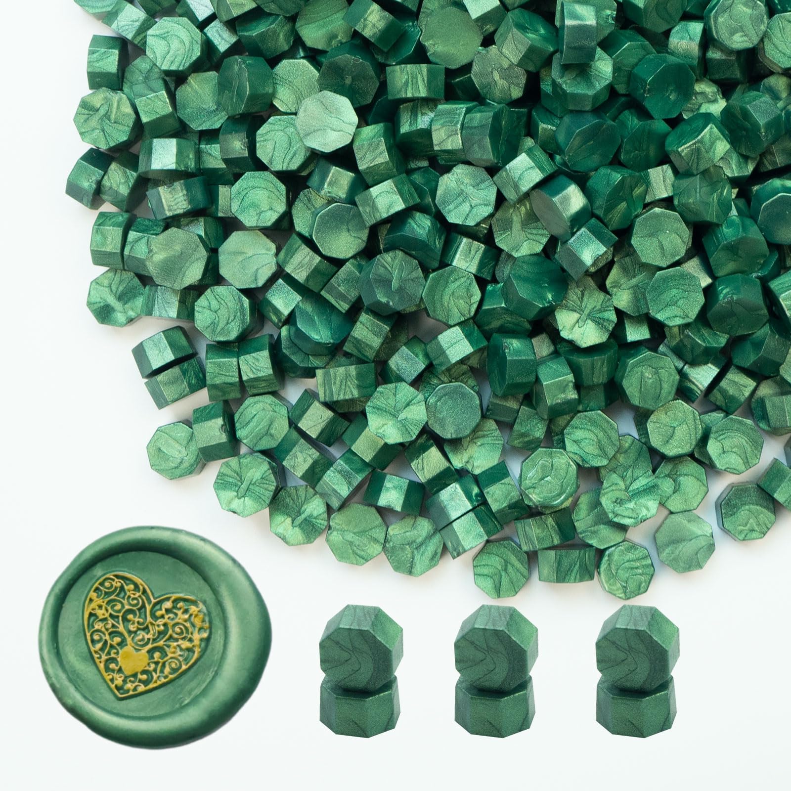 Ioggtser Octagon Sealing Wax Beads for Seal Stamp - 500 PCS for Making Seals for Wedding and Party Invitations (Pine Green)