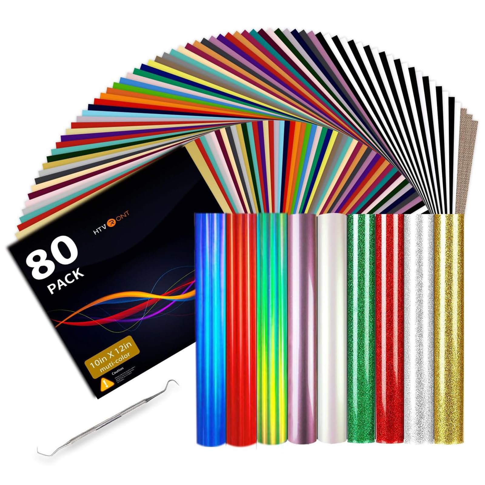 Photo 1 of HTVRONT HTV Heat Transfer Vinyl Bundle: 80 Pack 12" x 10" Iron on Vinyl for T-Shirt, 39 Assorted Colors with Vinyl Accessories Tweezers for Silhouette Cameo or Heat Press Machine
