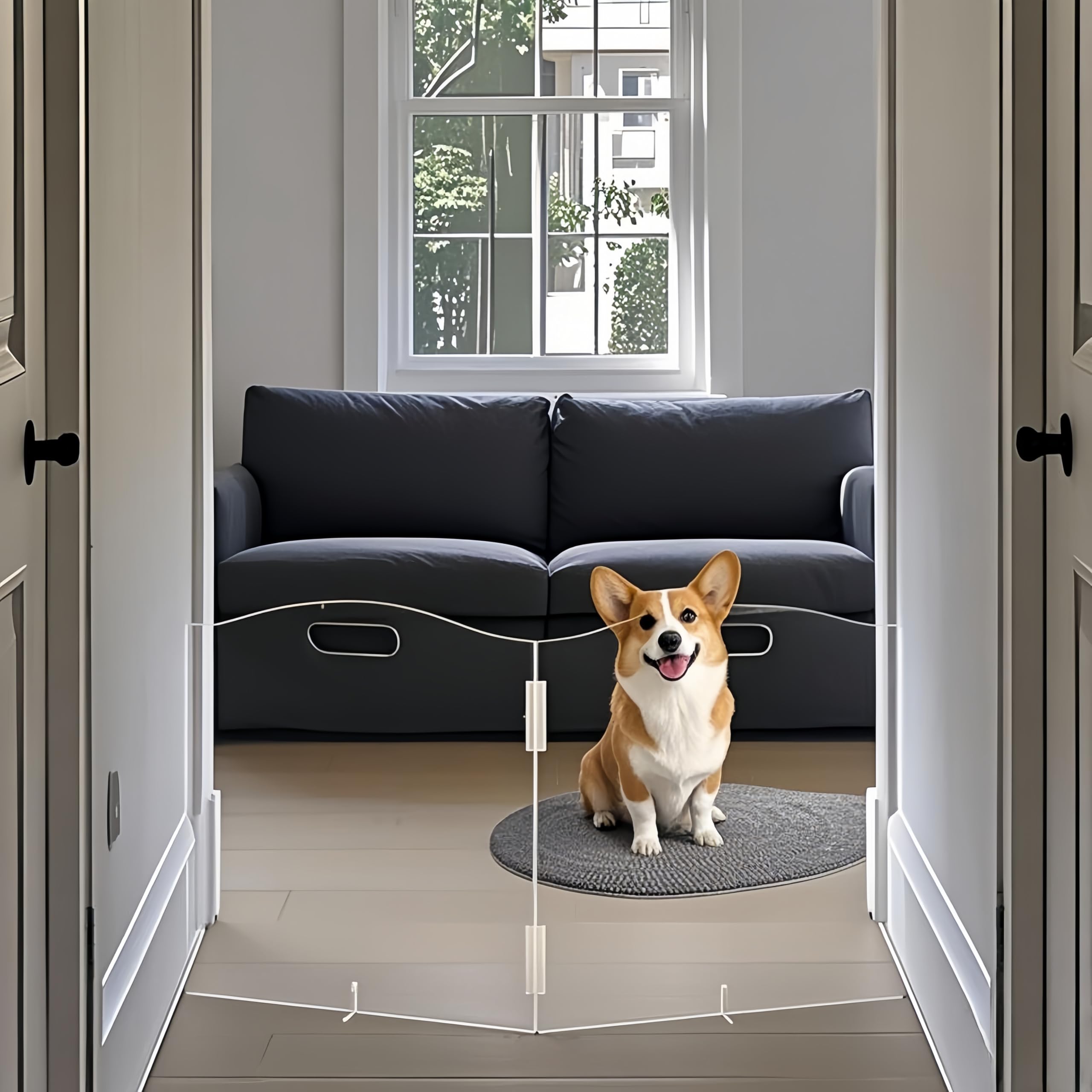 Photo 1 of All Cheerful Clear Acrylic Dog Gate for Indoor Use – 2 Panel Pet Gate for Doorways, No Drilling, Foldable Dog Barrier,Foldable Doggy Cat Fence with Support Feet for Home, Stairs, and Puppy Playpen