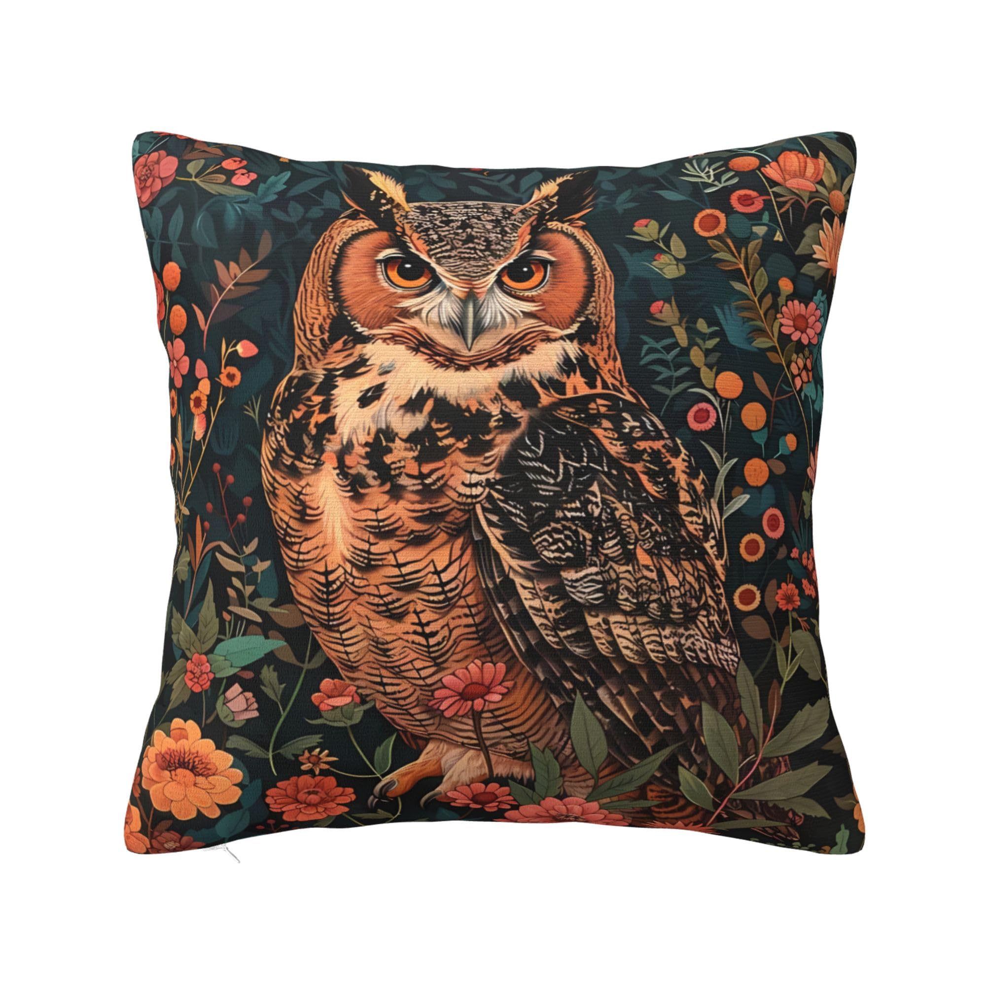 Photo 1 of Ideeze William Morris Style Owl Throw Pillow Covers Soft Decorative Blue and Green Throw Pillowcases Cushion Case Square for Home Decor Bed Couch Car Living Room 18x18 Inch