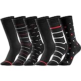 GLENMEARL Mens Dress Socks 6 Pack, Classic Patterned Black Combed Cotton Casual Mid Calf Socks for Men, Size 10-13